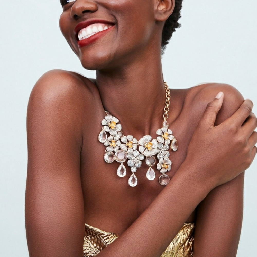 J.Crew Icicle Flower Pavé And Crystal  Necklace